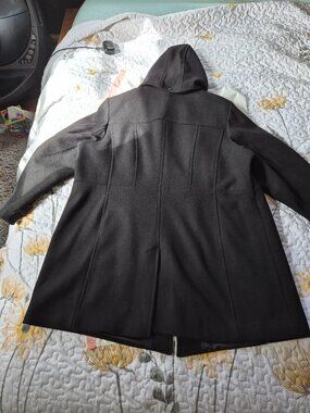 NWOT Michael Kors Black Wool Blend Hooded Coat Plus Size 3X MK Gold Hardware